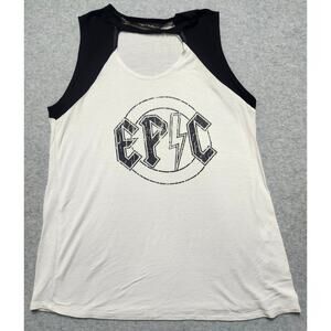 Rags II Riches EPIC Graphic Tank Top Small Black White Sleeveless Tee